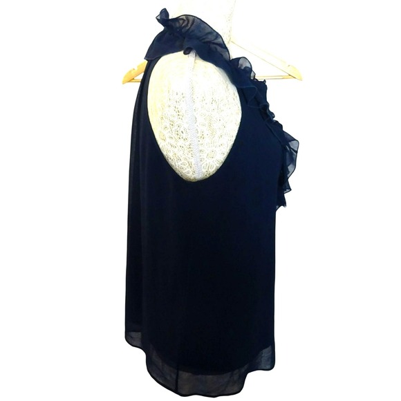 Kensie Navy Blue Sleeveless Ruffle Neck Tie Front Chiffon Blouse Top Size S - Picture 8 of 8